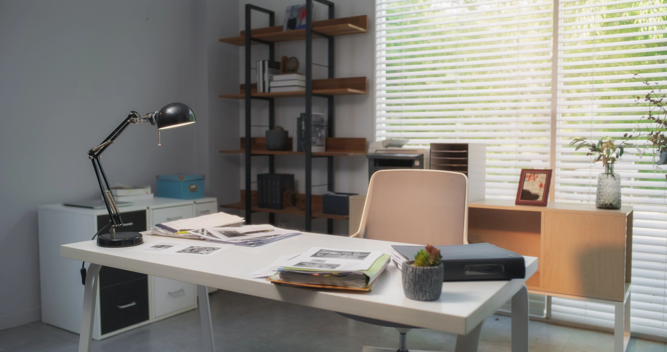 After office cleaning result showing an organised desk area