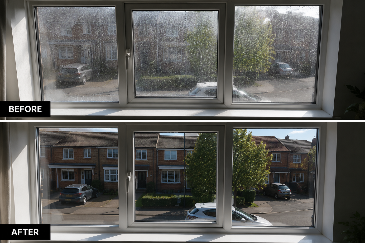 After window cleaning result showing clearer glass and finish